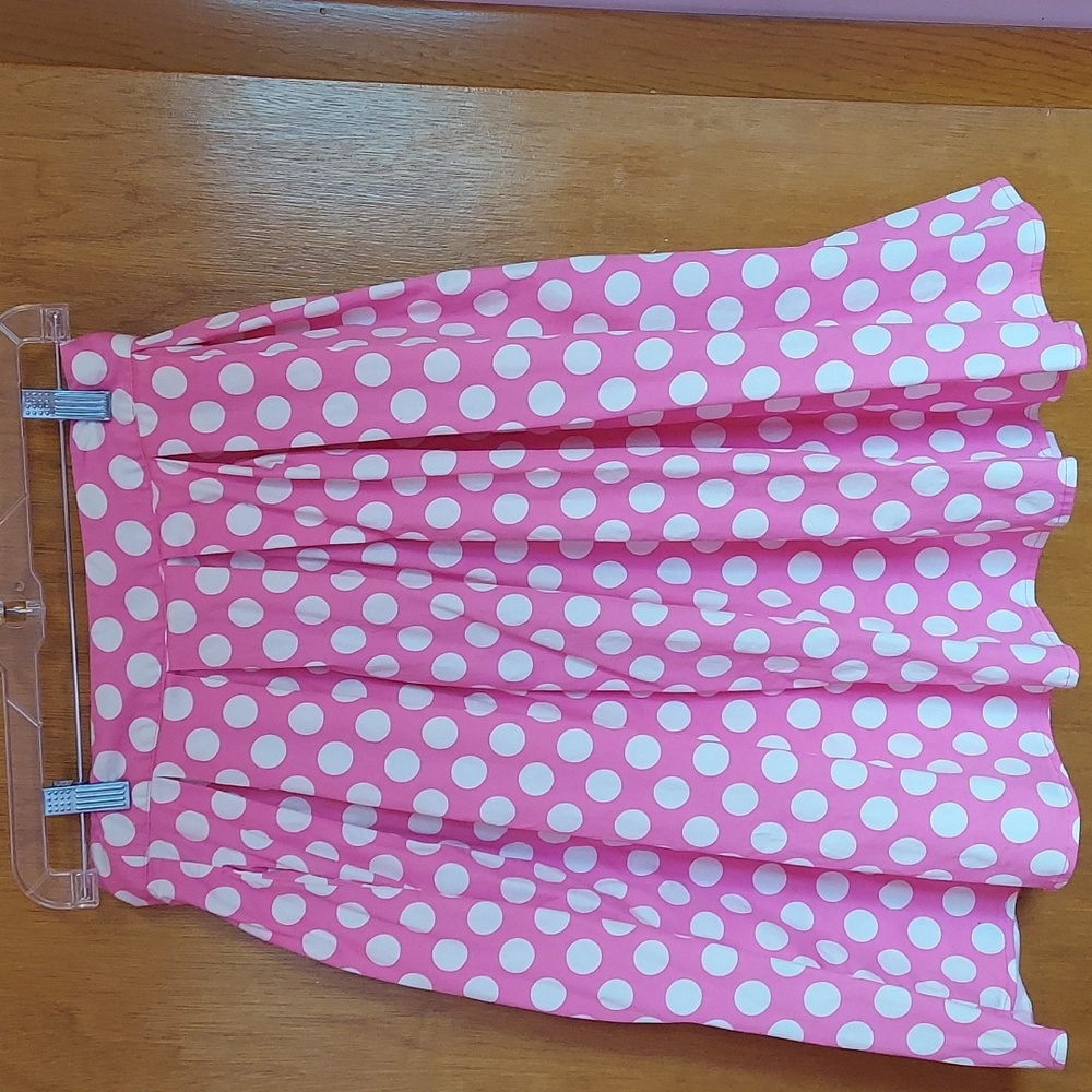Pink swing skirt with white polka dots- Size Small